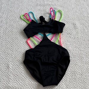NWT Peixoto Kids Swim One Piece in Black with Neon Straps Sz 8